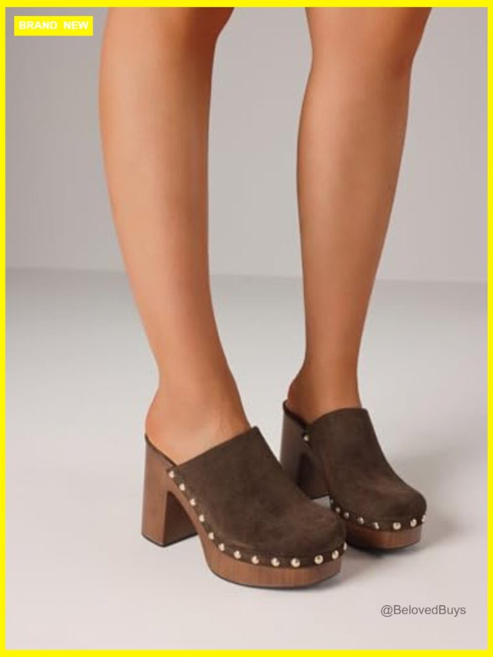 Chunky Platform Clogs Mules Rivet Studded Heels Slip On Sandals - Picture 2 of 7